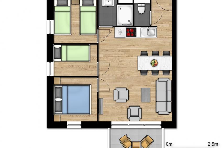 Deluxe suite for 6 people with 3 bedrooms and balcony
